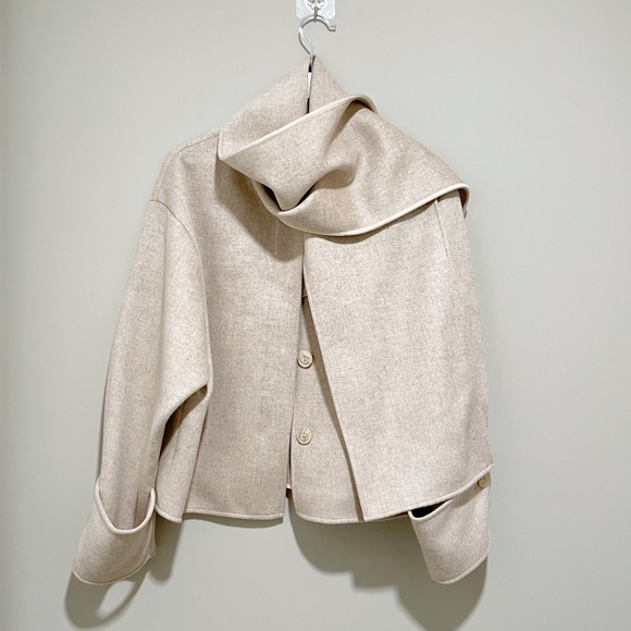 NWOT Draped-Scarf Wool Coat Short Jacket - Picture 8 of 12